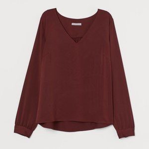 H&M Burgundy V-Neck Blouse - 2 NWT